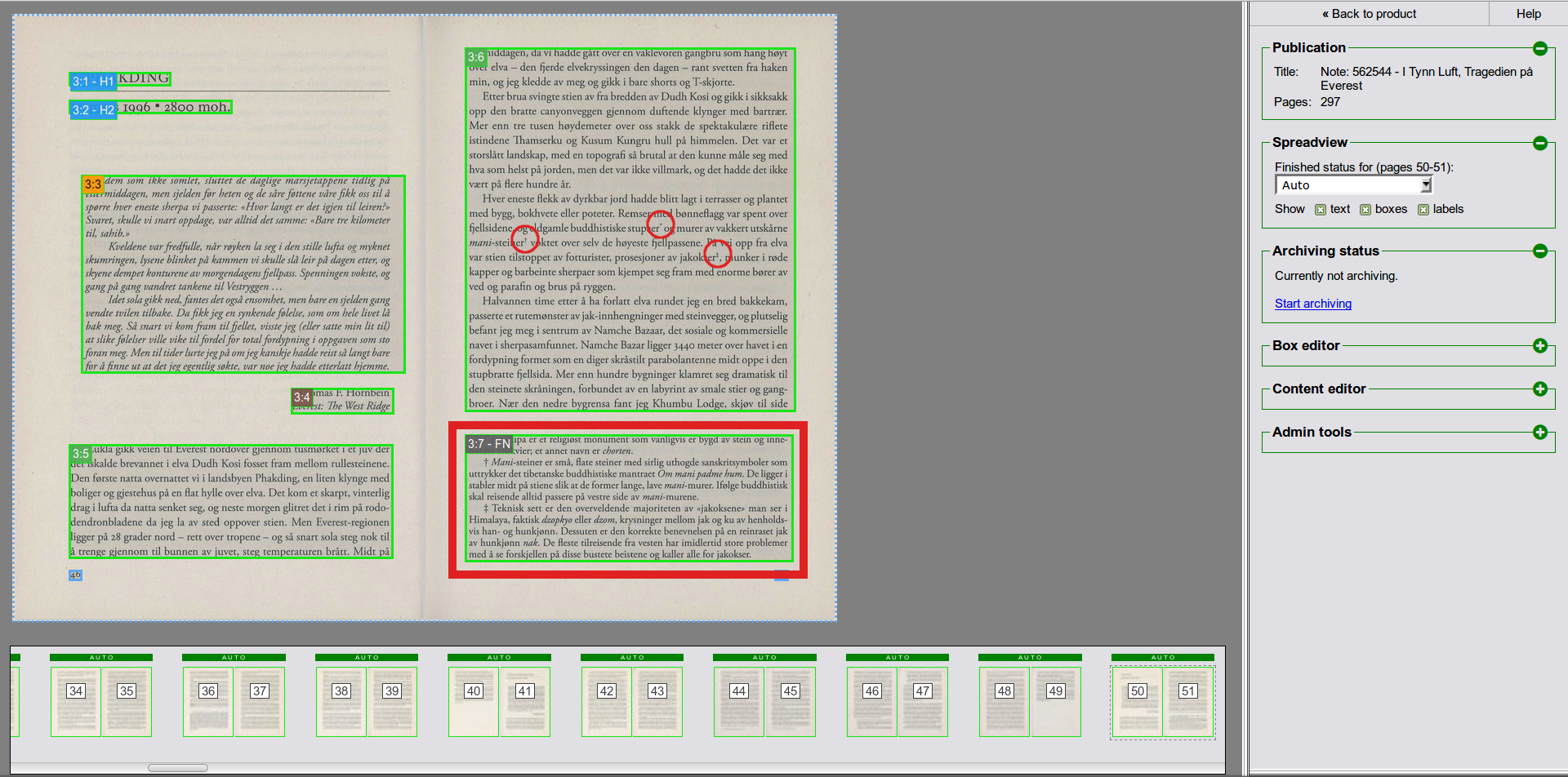 Footnotes example. The references (symbols in superscript after some keywords) are marked with red circles.