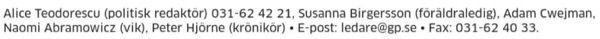 Example of editorial staff information